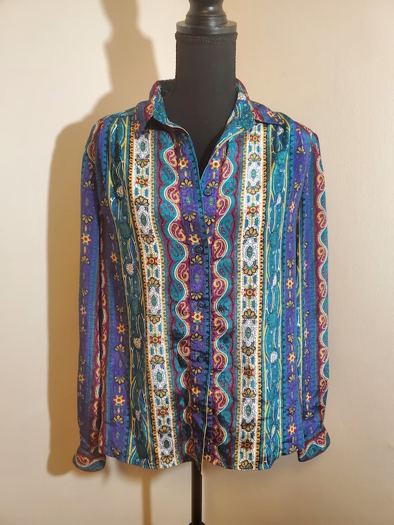 Vintage Paisley Striped Button Up Tagless