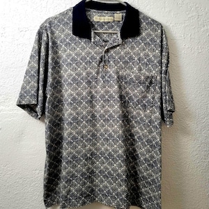 Vintage Large Mens Geometric Cotton Golf Polo