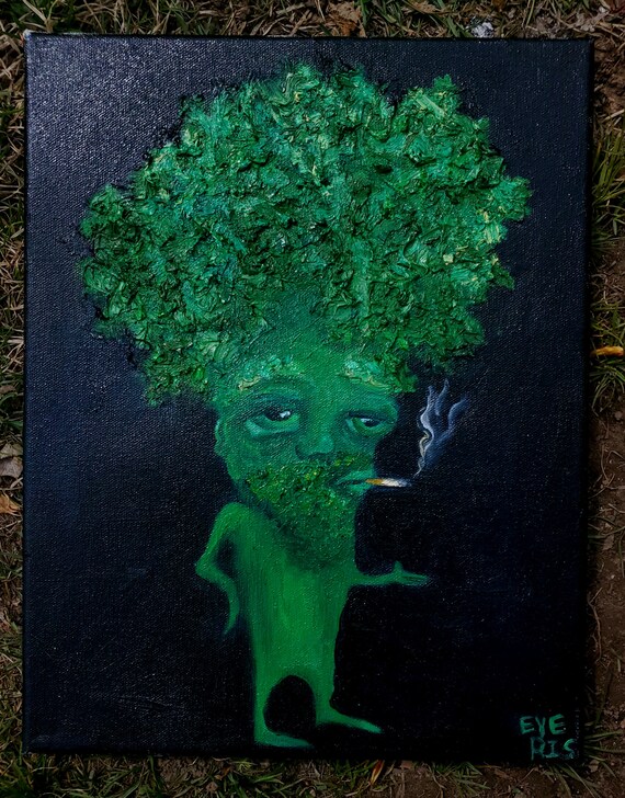 broccoli cigarette Billy Joe Broccoli Smoking Vegetable Original Oil Painting 11x14 Inches
