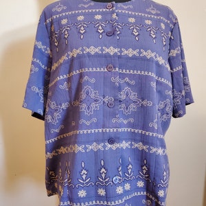 Vintage 80s Lilac Short Sleeve Embroidered Button Down Womens Large Size 14