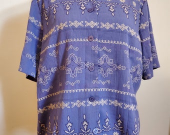 Vintage 80s Lilac Short Sleeve Embroidered Button Down Womens Large Size 14
