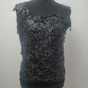 Vintage Sequin Beaded Tank Top Womens M