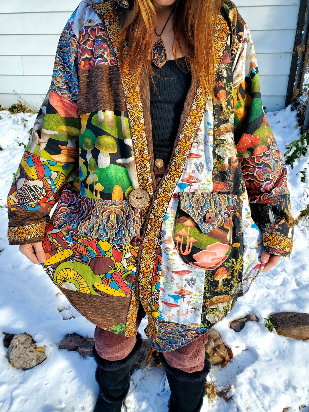 Woodland Mushroom Menagerie Patchwork Festival Coat With Minky Etsy