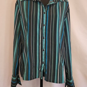 Vintage Blue and Black Striped Collared Blouse