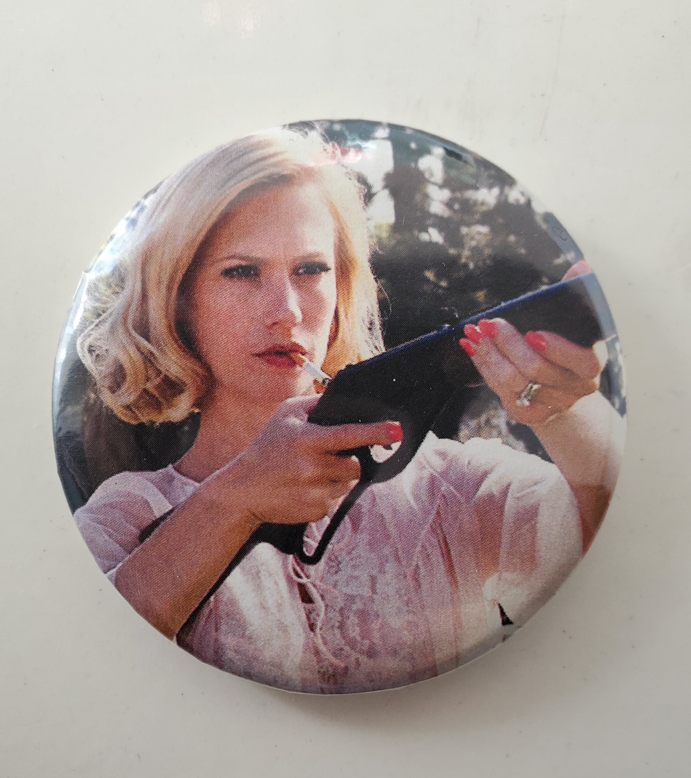 Betty Draper Gun Mad Men Large 2.25 inch Pin Pinback Button