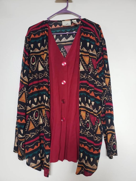 VINTAGE 80s Worthington Geometric Pattern Blouse/C