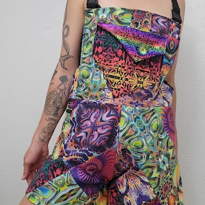 Neon Psychedelic Rainbow Shorts Overalls Festival Outfit