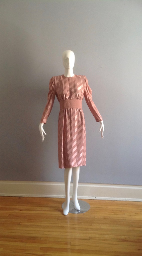 Vintage Wayne Clark Satin Stripe Dress ~ Open Bac… - image 7