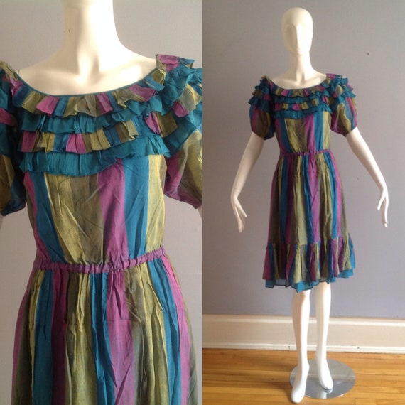 Vintage 70s Cotton Gauze Indian Dress ~ Made In In