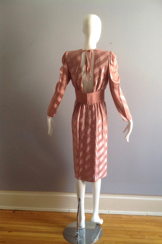 Vintage Wayne Clark Satin Stripe Dress ~ Open Bac… - image 3