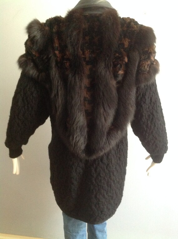 Vintage 80s Fur & Leather Sweater Coat ~ Genuine … - image 8