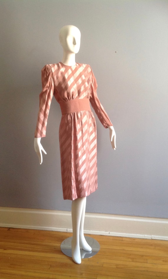 Vintage Wayne Clark Satin Stripe Dress ~ Open Bac… - image 5