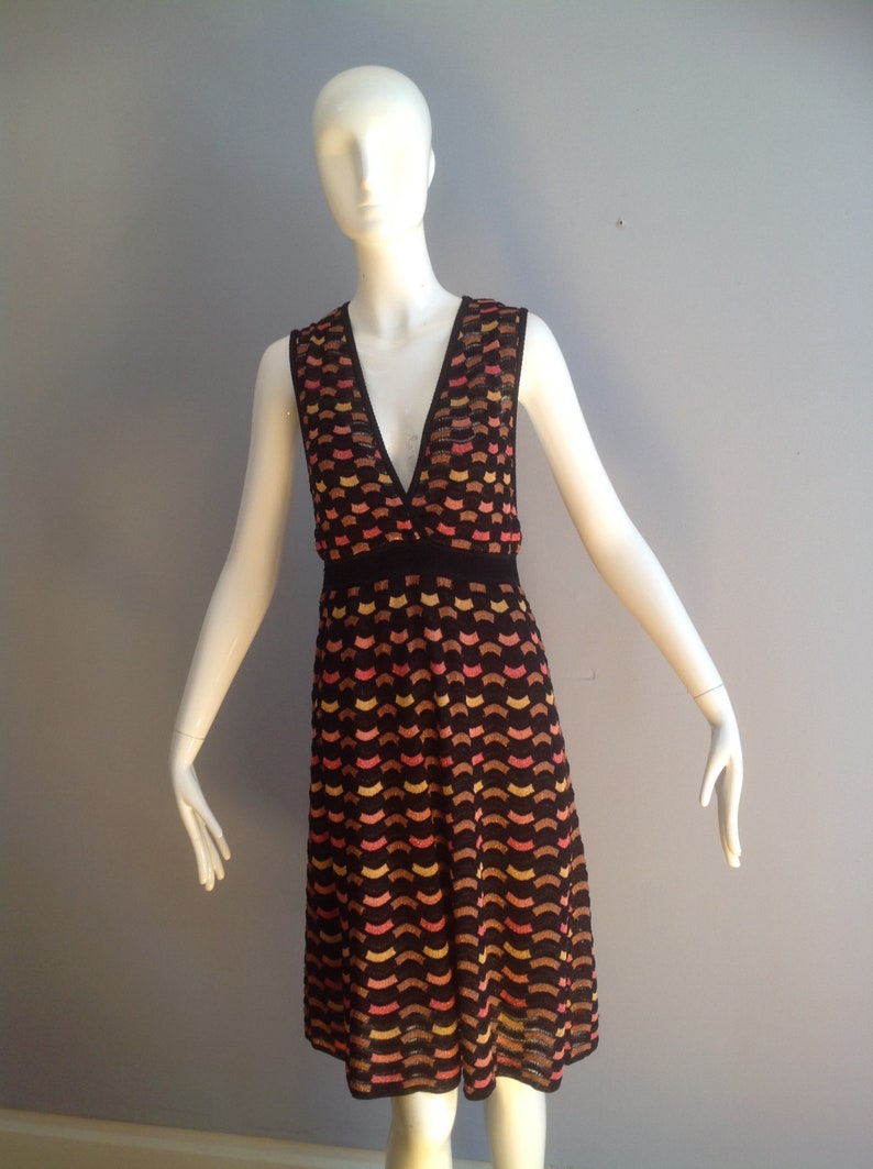 Vintage MISSONI Knit Dress Metallic Lurex Sleeveless Tank Midi Made In Italy Designer Dress image 3