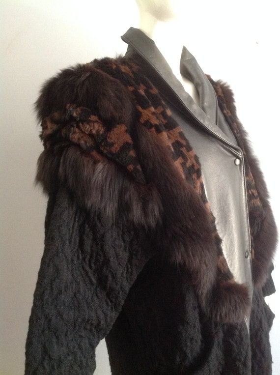 Vintage 80s Fur & Leather Sweater Coat ~ Genuine … - image 7