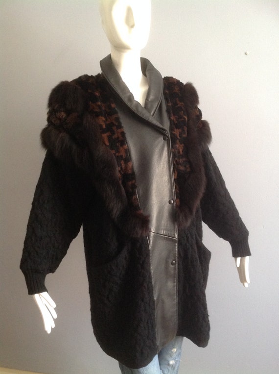 Vintage 80s Fur & Leather Sweater Coat ~ Genuine … - image 3
