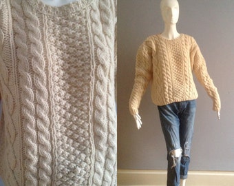 Vintage Cable Knit Wool Sweater ~ Handmade Soft Virgin Wool Fishermans Jumper by Morgans made in Italy