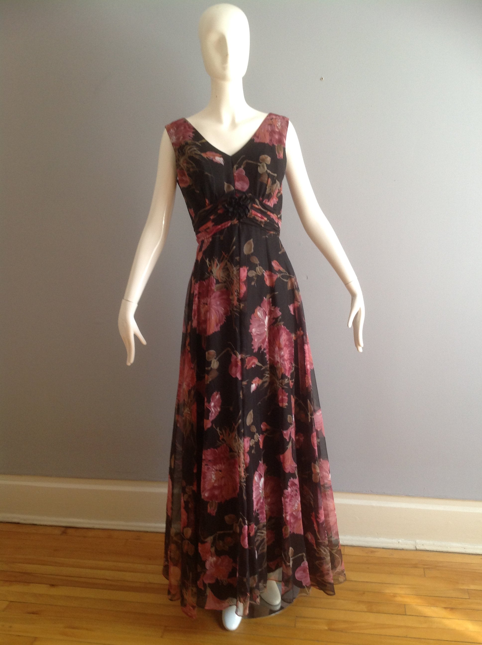 Vintage 70s Chiffon Maxi Dress Sheer Peony Floral Gown - Etsy