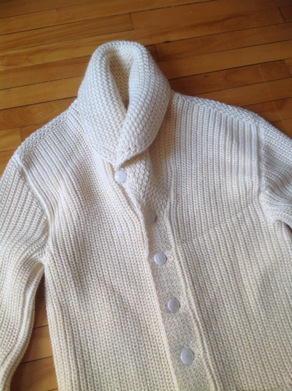 Wool Curling Cardigan Sweater Vintage 40s Shawl Collar Chunky ...