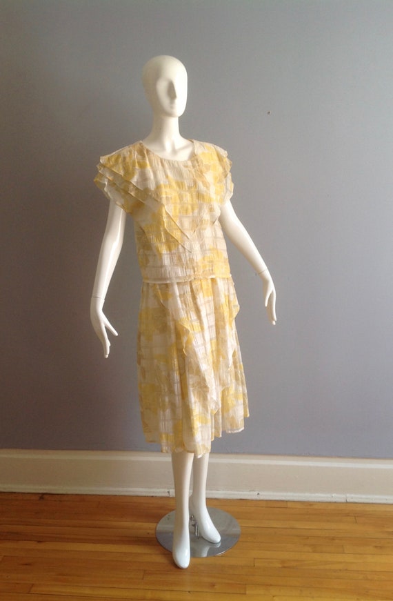 Vintage 1980s Sheer Cotton Gauze Top & Skirt Ense… - image 2