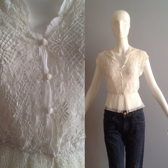 Vintage 1930s Irish Lace Blouse ~ Hand Made Croche