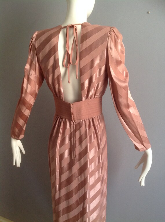 Vintage Wayne Clark Satin Stripe Dress ~ Open Bac… - image 4