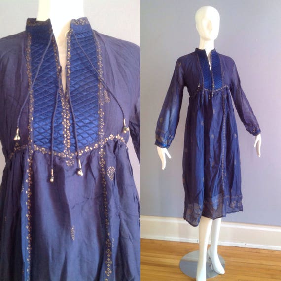 Vintage NOS 70s Boho Hippie Ethnic Indian Dress ~… - image 1