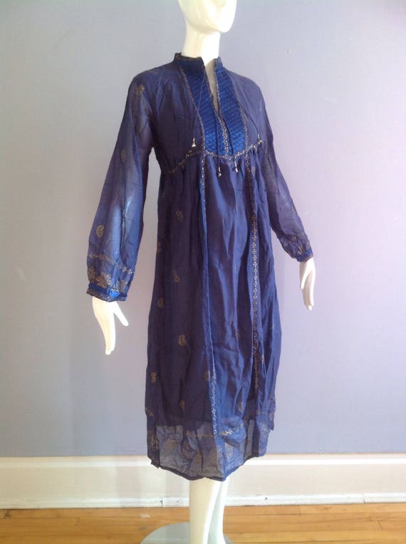 Vintage NOS 70s Boho Hippie Ethnic Indian Dress ~… - image 4