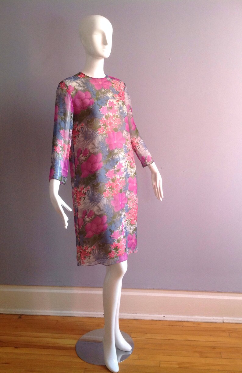 Vintage Ultra Sheer Silk Floral Dress Water Colour Midi Etsy