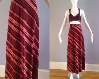 Striped Velvet Maxi Skirt ~ Vintage 70s Boho Hippie Made in Paris High Waisted A Line Maxi