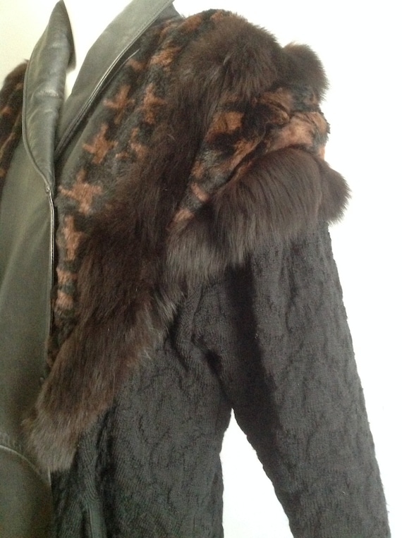 Vintage 80s Fur & Leather Sweater Coat ~ Genuine … - image 5