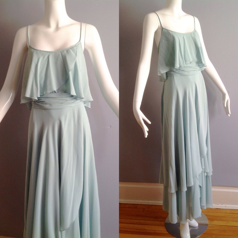 20521b Mint Green Balloon Sleeve Cutout Chiffon Dress