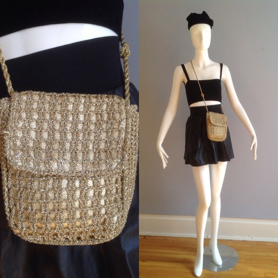 Vintage 50s 60s Gold Lurex Crochet Purse ~ Made i