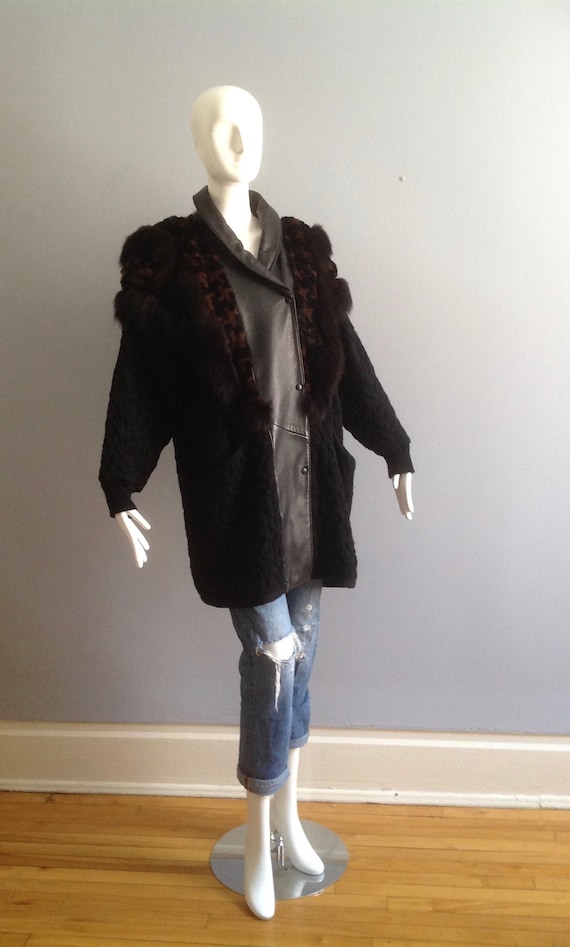 Vintage 80s Fur & Leather Sweater Coat ~ Genuine … - image 2