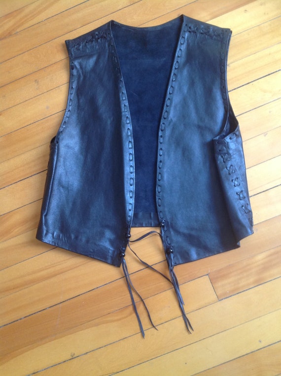 Vintage 70s Genuine Leather Handmade Vest ~ Fitte… - image 8