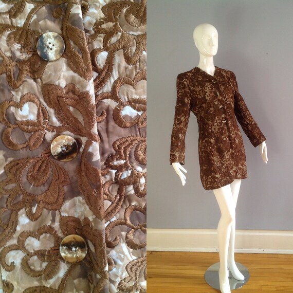 Vintage 50s Brown Embroidered Brocade Evening Jack