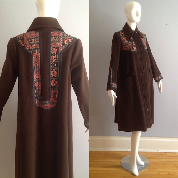 Vintage 70s Koos Van Den Akker Brown Wool Swing C