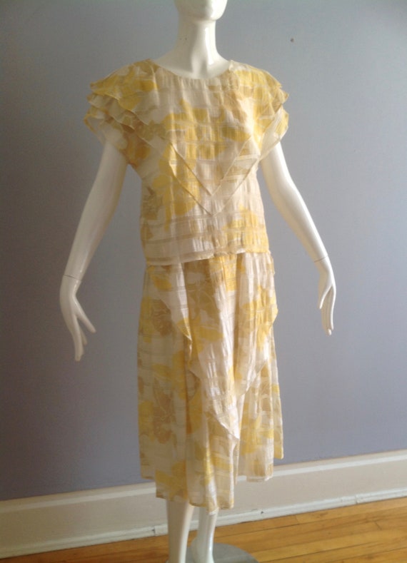 Vintage 1980s Sheer Cotton Gauze Top & Skirt Ense… - image 3