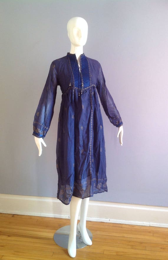 Vintage NOS 70s Boho Hippie Ethnic Indian Dress ~… - image 2