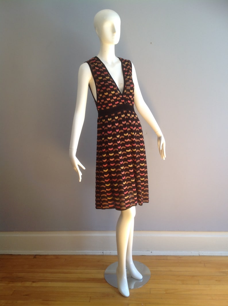 Vintage MISSONI Knit Dress Metallic Lurex Sleeveless Tank Midi Made In Italy Designer Dress image 5