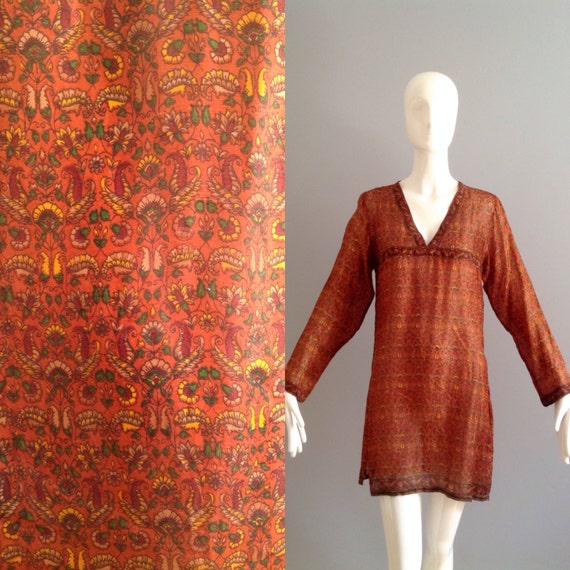 Vintage Boho Hippie Sheer SILK Tunic Top ~ Made in