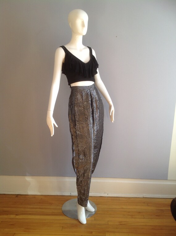 Vintage Cotton Lurex Striped Pants 80s High Waisted Tapered