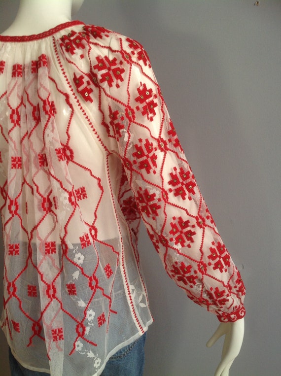 Romanian Hungarian Embroidered Lace Tunic ~ Vinta… - image 9