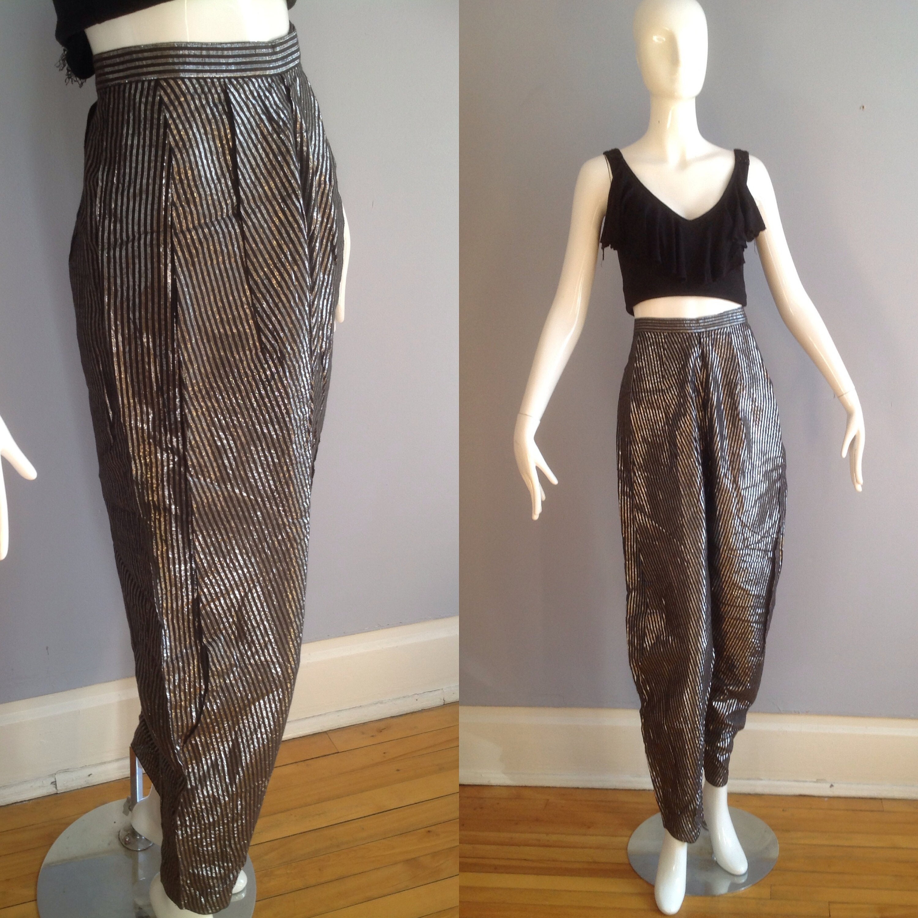 大人気の Vintage Cotton Lurex Striped Pants 80s High Waisted Tapered パンツ