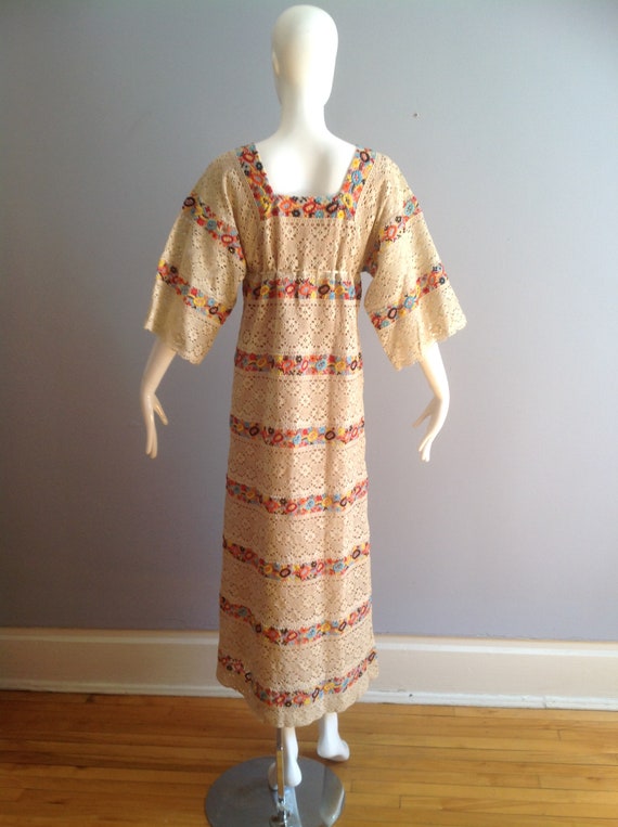 Vintage Mexican Lace Floral Embroidered Dress ~ B… - image 8