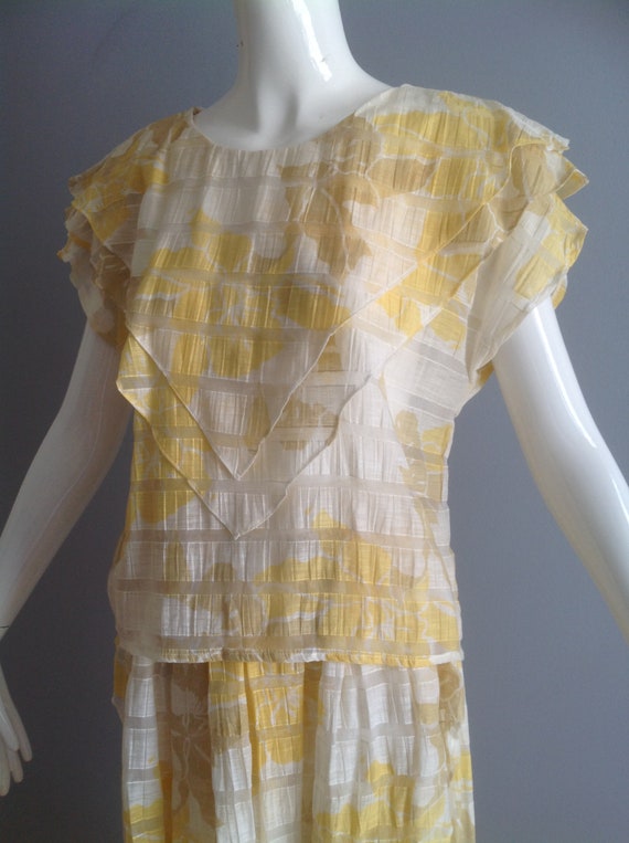 Vintage 1980s Sheer Cotton Gauze Top & Skirt Ense… - image 4