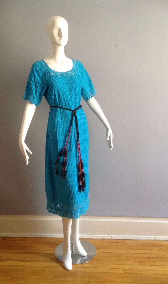 Vintage 70s  Boho Hippie Ethnic Turquoise  Mexico… - image 2