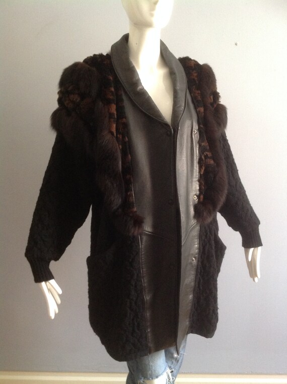 Vintage 80s Fur & Leather Sweater Coat ~ Genuine … - image 9