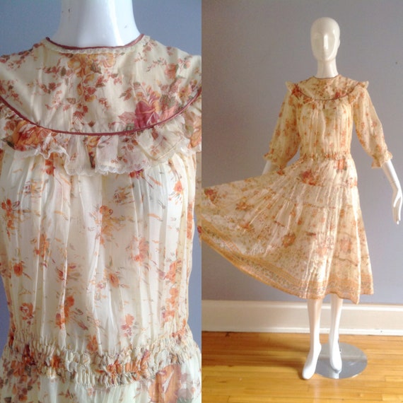 Buy Vintage 70s Cotton Gauze Indian Dress ~ Made in India 