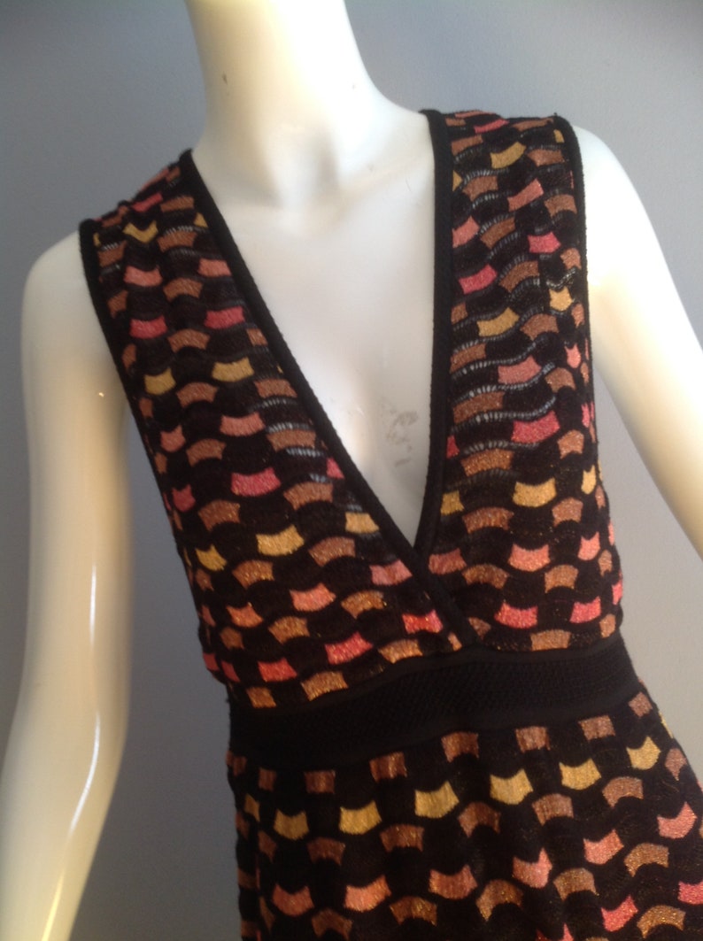 Vintage MISSONI Knit Dress Metallic Lurex Sleeveless Tank Midi Made In Italy Designer Dress image 4