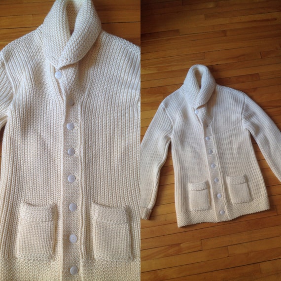 Wool Curling Cardigan Sweater Vintage 40s Shawl Collar Chunky ...